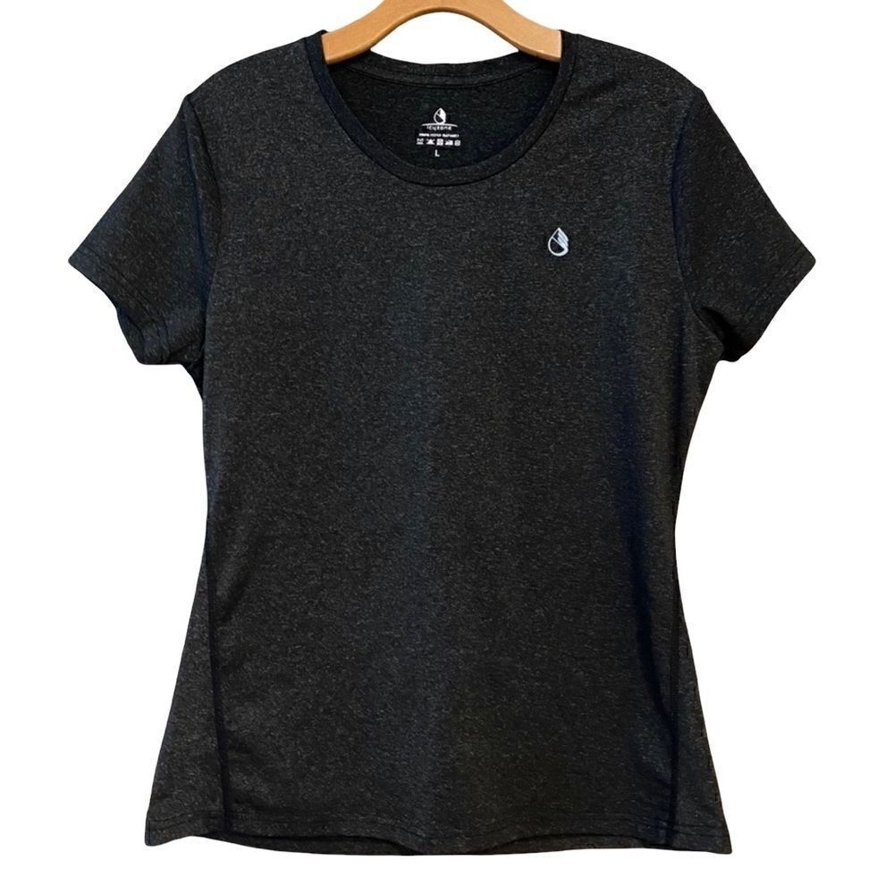 Icyzone L Black Base Layer Exercise Workout Stretch Short Sleeve T-Shirt